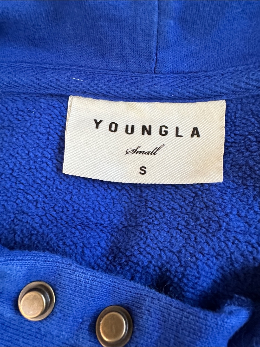 YoungLA Blue Graphic Pullover Hoodie with Kangaroo Pocket and Snaps at Neck S - Picture 11 of 12